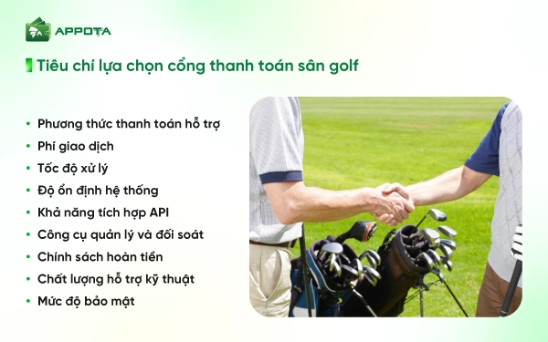 Tiêu chí lựa chọn cổng thanh toán sân golf