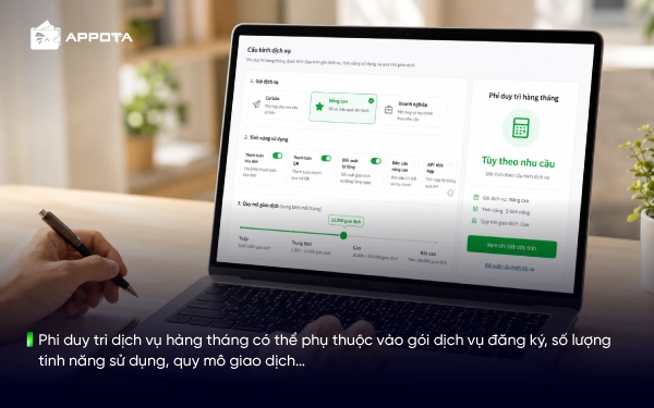 Phí duy trì dịch vụ hàng tháng có thể phụ thuộc vào gói dịch vụ đăng ký, số lượng tính năng sử dụng, quy mô giao dịch…