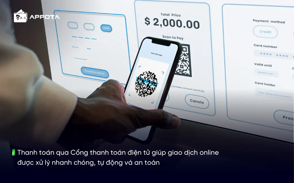 Thanh toán qua Cổng thanh toán điện tử giúp giao dịch online được xử lý nhanh chóng, tự động và an toàn