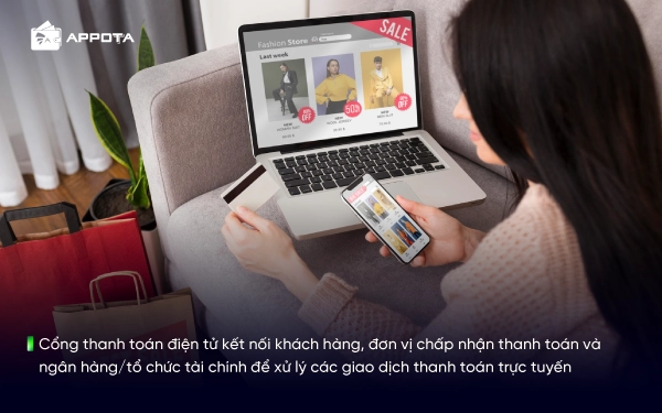 Cổng thanh toán điện tử kết nối khách hàng, đơn vị chấp nhận thanh toán và ngân hàng/tổ chức tài chính để xử lý các giao dịch thanh toán trực tuyến