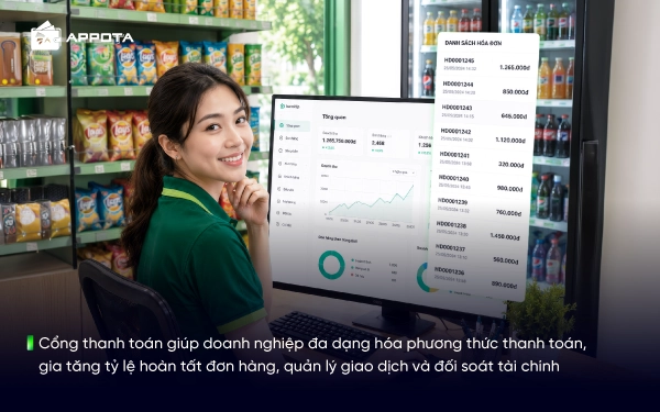 Cổng thanh toán giúp doanh nghiệp đa dạng hóa phương thức thanh toán, gia tăng tỷ lệ hoàn tất đơn hàng, quản lý giao dịch và đối soát tài chính