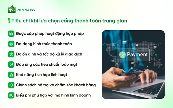 Tiêu chí khi lựa chọn cổng thanh toán trung gian