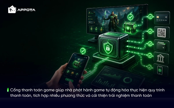Cổng thanh toán game giúp nhà phát hành game tự động hóa thực hiện quy trình thanh toán, tích hợp nhiều phương thức và cải thiện trải nghiệm thanh toán