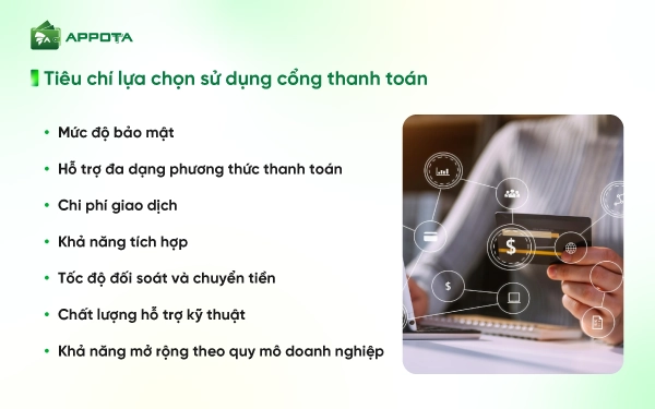 Tiêu chí lựa chọn sử dụng cổng thanh toán 