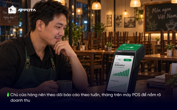 Chủ cửa hàng nên theo dõi báo cáo theo tuần, tháng trên máy POS để nắm rõ doanh thu
