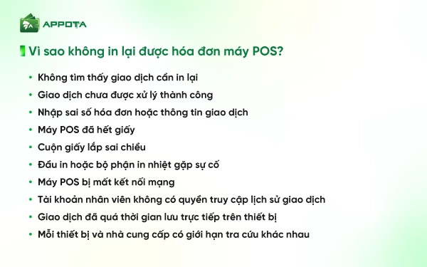 Vì sao không in lại được hóa đơn máy POS? 