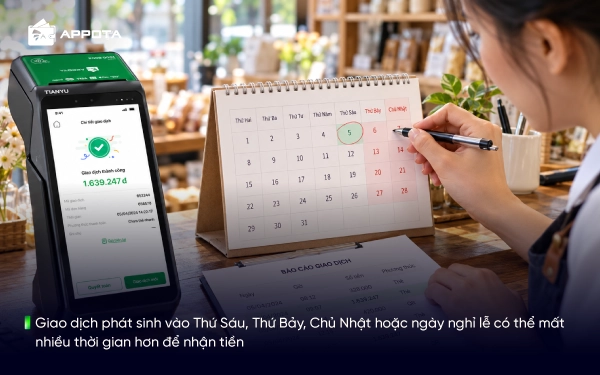 Giao dịch phát sinh vào Thứ Sáu, Thứ Bảy, Chủ Nhật hoặc ngày nghỉ lễ có thể mất nhiều thời gian hơn để nhận tiền