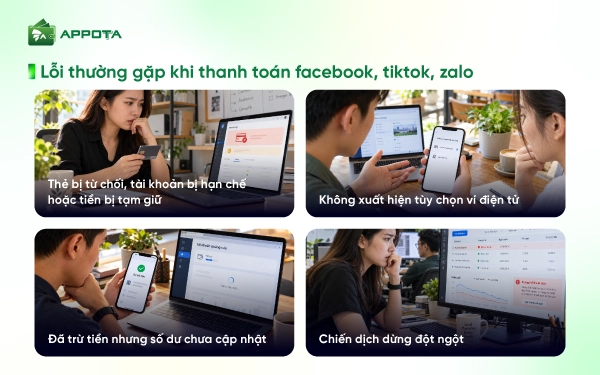Lỗi thường gặp khi thanh toán facebook, tiktok, zalo